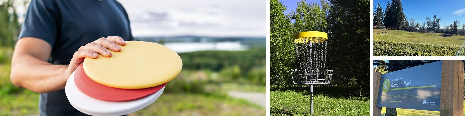 collage of photos of bonson park disc golf